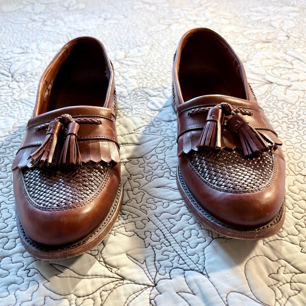 ♨️Allen Edmonds Cody Leather Loafers Woven Vamp and Fringe Kiltie Men’s 9.5🧡 - Picture 3 of 12
